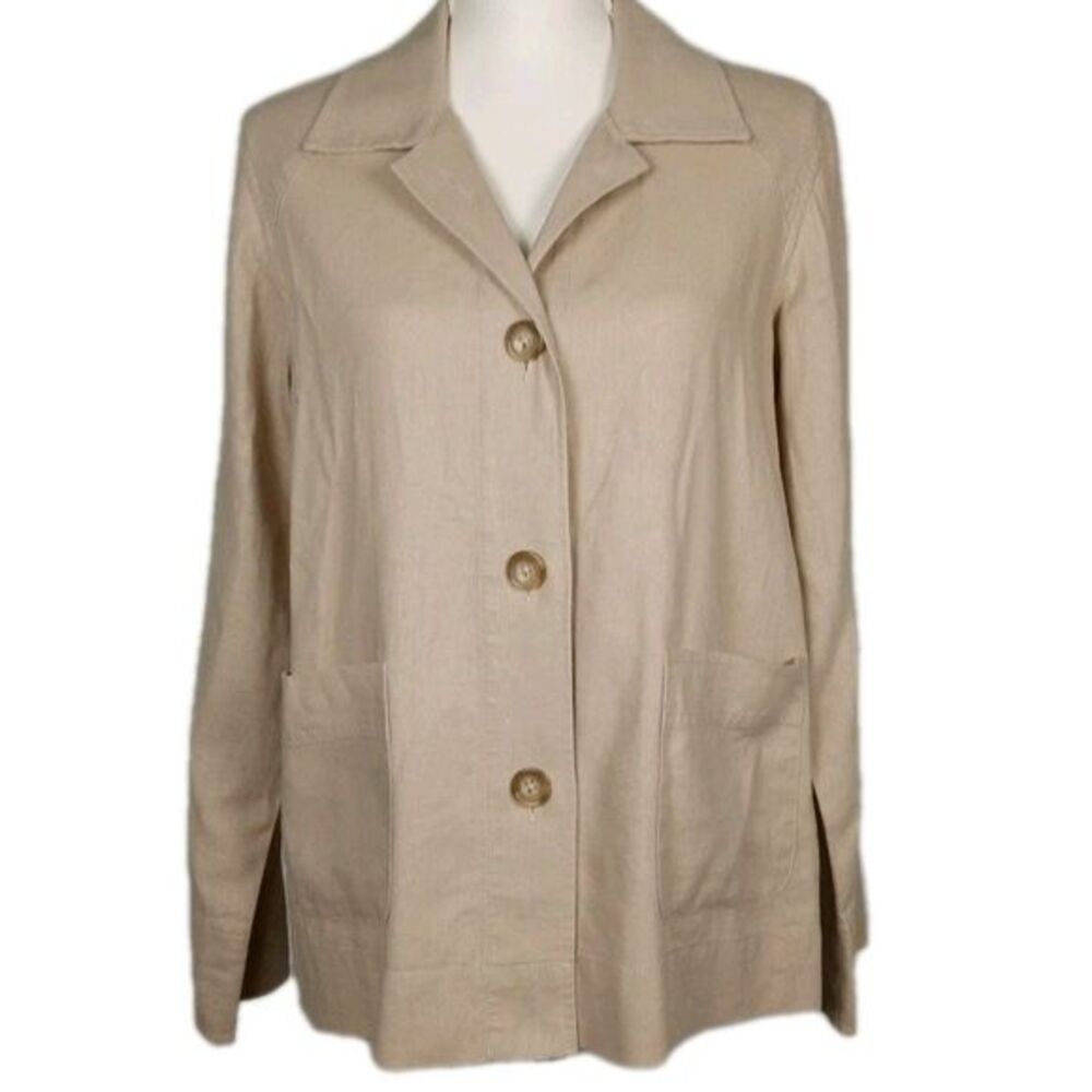 Pendleton Linen Blend Khaki Blazer Shirt S Unlined Lagenlook Coastal Grandmother